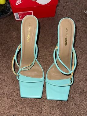 Fashion Nova Mint Strappy Square-Toe Heeled Sandals